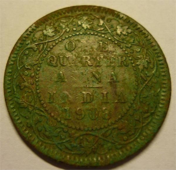 Чего только в Русской земле не найдёшь ! (ONE  QUARTER  ANNA  INDIA  1908) 1/4 анны  бронза.