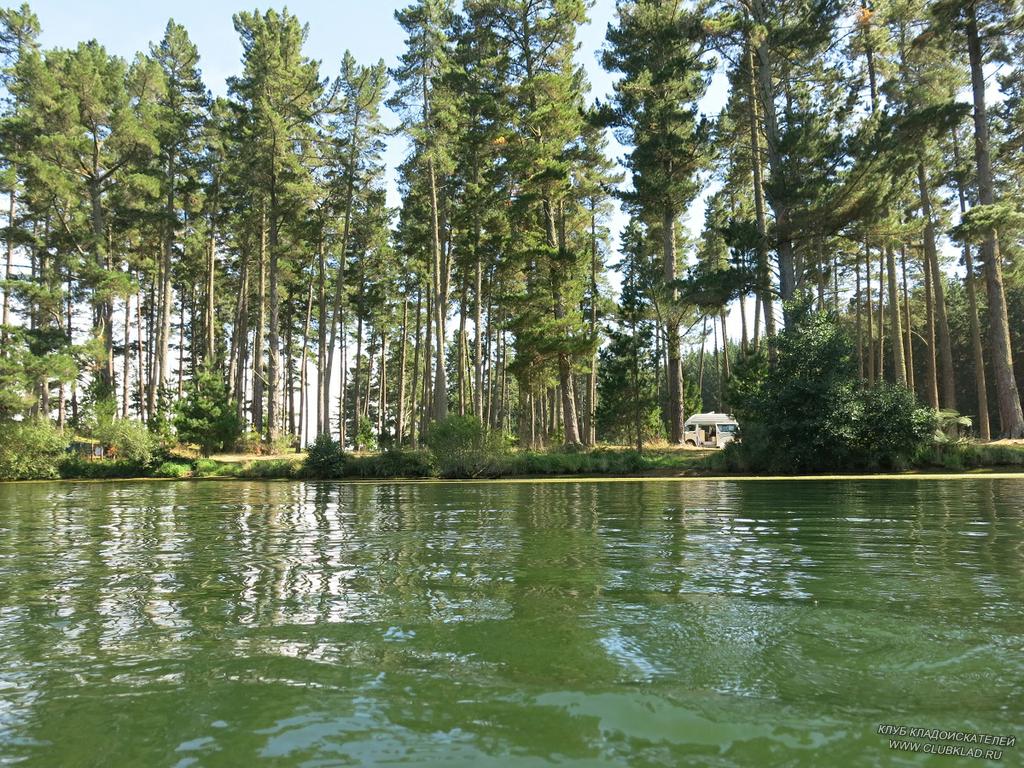 Вид на берег кемпинга Lake Whakamaru с воды Гдето там и мой Нюх стоит