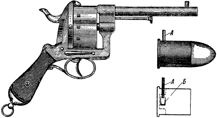 Револьвер системы Лефоше с гильзой с боковым капсюлем