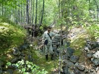 нам удалось обнаружить несколько шурфов и траншею поросшую мхом и лишайником Здесь деды искали золото