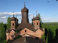 Вид с колокольни. За куполами р.Молома. Церковь «Порели» год постройки 1912. Прекрасно сохранилась, так как малонаселенное место 250 км от Кирова по старому тракту  Июнь 2009.