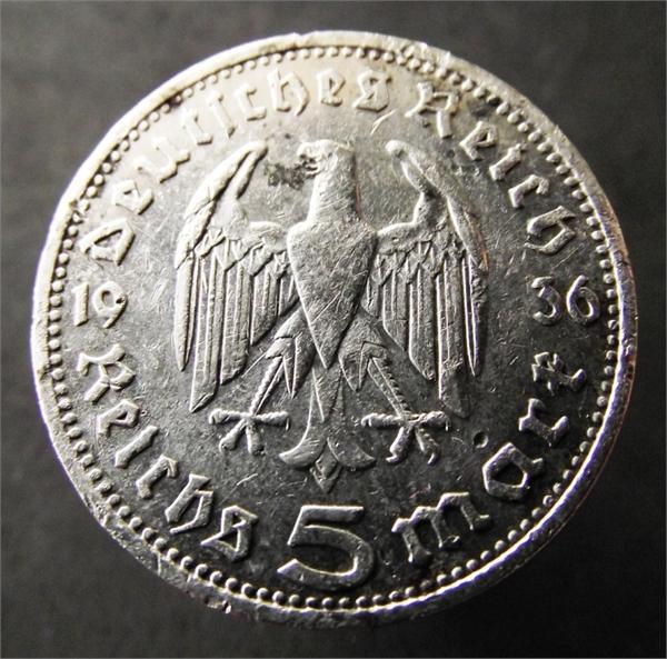 5 марок 1936 г. серебро