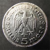 5 марок 1936 г. серебро