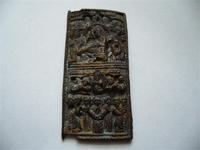 правый фрагмент трехстворника, пробит для ношения в виде иконки, бронза, 50х25 мм, предположительно 17 в